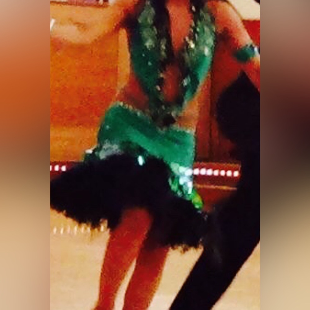 Green Latin Dress size 4 Brazilian Ostrich Feathers